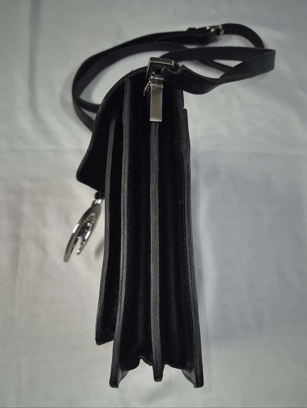 Patricia Nash Buckley Black Leather 3 Compartment North South Crossbody Purse